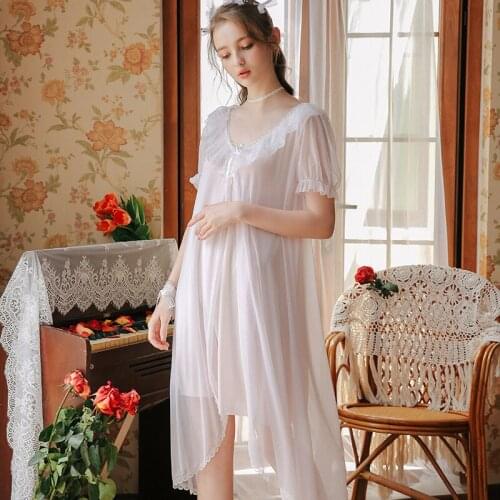 Wasteheart Women Homewear White Pink Sexy Sleepwear Nightdress V Neck Lace Nightwear Long Luxury Nightgown Female Court Gown