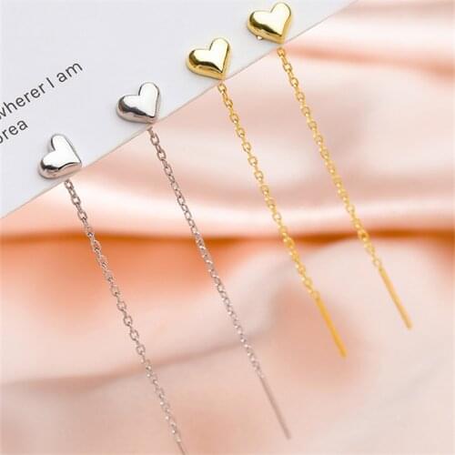 925 Sterling Silver Long Tassel Heart Shape Drop Earrings for Women Fashion Party Accessories Jewelry Brincos eh959