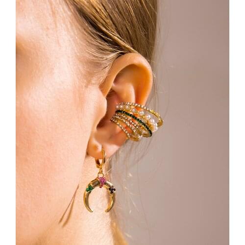 Fashion Bohemia Ctystal Ear Cuffs Earrings Without Piercing for Women Vintage Pearls Wide Multi-layer Stackable Clip on Earrings