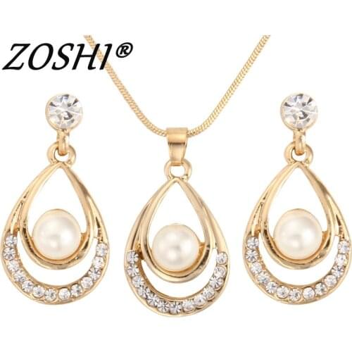 New arrived fashion jewely set many Rhinestone simulation simulated pearl Pendants & Necklaces Jewelry 2 pc Set For Women