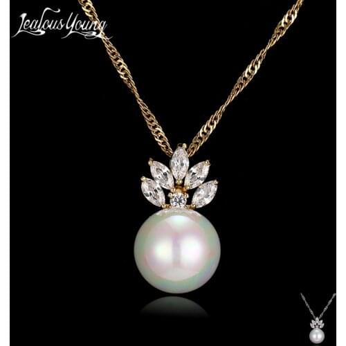 Simulated Pearl Necklace Women With Marquise Zircon Crystal Pendant Necklaces Jewelry Collar Best Friend Gift bijoux AN149