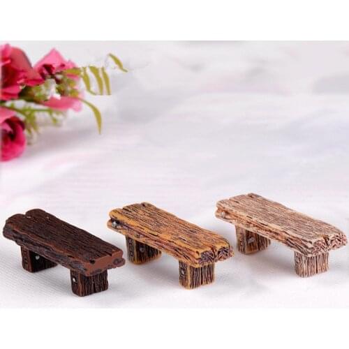 1 pcs Long Wood Bench Miniature Figurine Fairy Garden Accessories Doll House Decoration Cartoon Animal Models Plastic Girl Toy