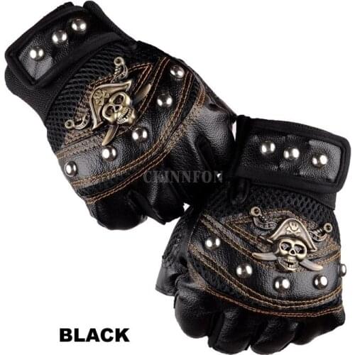 100Pair Skull Gloves PU Skeleton Motorcycle Cross Racing Gloves Half Fingers Pirate Skull Rivet Punk Bicycle Cycling Gloves