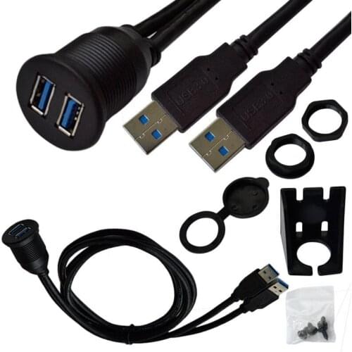 2 Ports Dual USB 3.0 male to female AUX Flush Mount Car Mount Extension Cable For Truck Boat Motorcycle Dashboard Panel