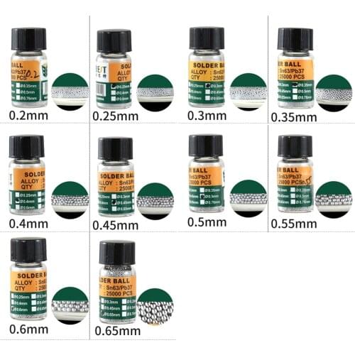25000pcs/bottle 0.2-0.65mm BGA Reballing Balls Leaded For IC Chip Soldering Accessories Solder Ball Tin Material Sn63/Pb37