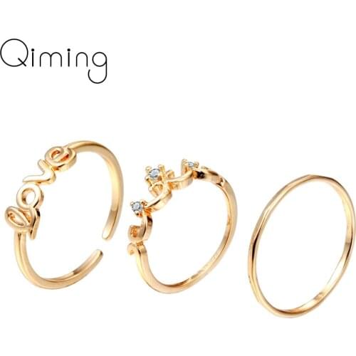 3pcs Unique Heart Love Crown Ring Set Bridesmaid Jewelry Women Girls Birthday Gift Bohemia Cz Zircon Finger Toe Gold Rings