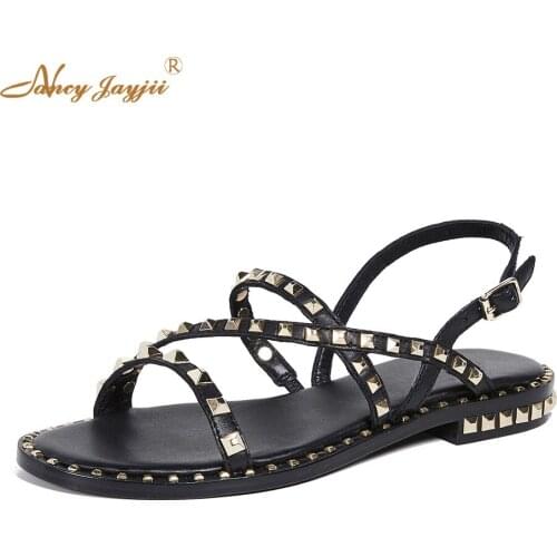 Reviet Sandals without Heels Gladiator Cross Straps Back Buck Strap Sexy Vacation Fashion Women Shoes 2019 Customization