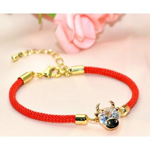 ChienseRed Rope Lucky Jewelry Fashion Women Link Chain Bracelets Zircon Prong Setting Lovely Girls Ox Head Jewelry 20pcs/lot