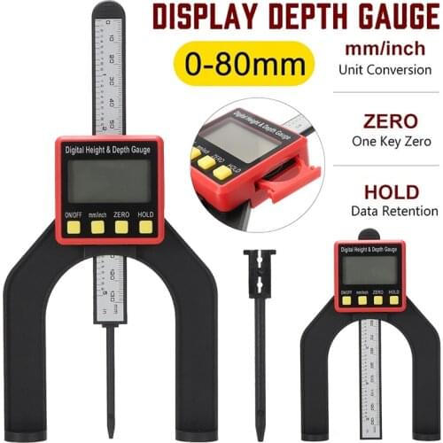2 In 1 Digital Depth Gauge 80mm LCD Height Caliper For Setting Rebates Grooves Woodworking Altimeter Ruler Measuring Tool