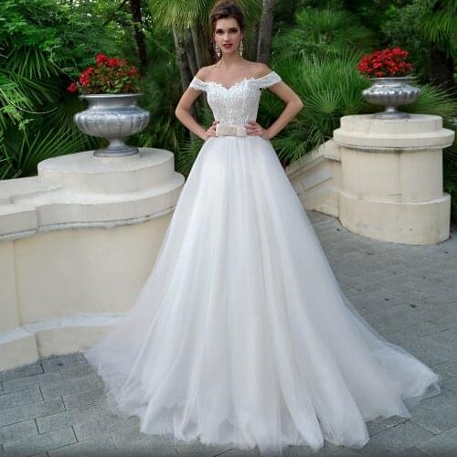 Elegant A-Line Wedding Dresses Sweetheart Simple Off Shoulder Sashes Applique Floor Length New Arrival Long Bridal Gowns 2021