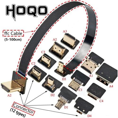 FPV HDMI Flat Ribbon Cable UP/Down Angle Micro HDMI to HDMI 90 Degree Flexible Hdmi Ribbon Cable 20pin Plug HDMI Raspberry Pi 4