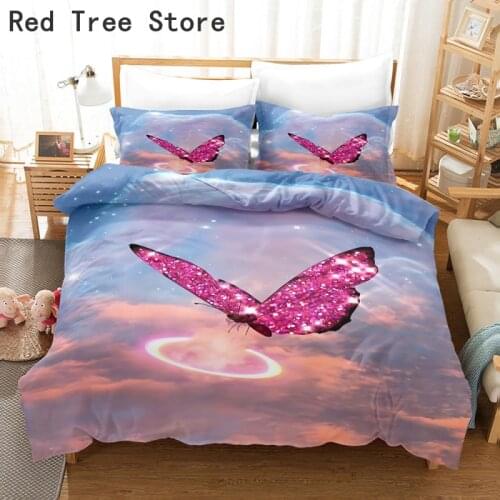 Beautiful Butterfly Luxury Bedding Set 2/3 Pieces with Pillowcase Duvet Cover Quilt Comforter Queen King Large Size 230*260cm