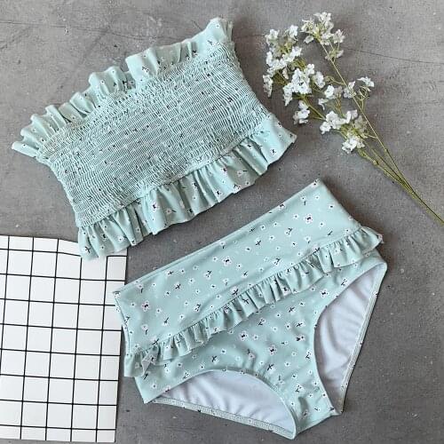 Floral Ruffled High Waist Bikini Set Women Sweet Swimwear Layered Ruffle Bathing Suit Sexy Brazilian Biquini Crop Top Swimsuit