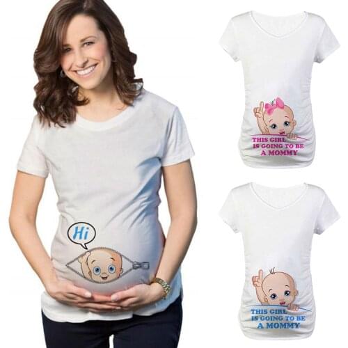 #48 2021 Maternity Summer Tops Women T-shirts Cartoon Baby Print For Pregnant Elegant Ladies Clothes Ropa Para Embarazadas
