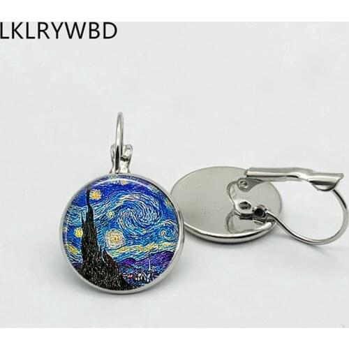 LKLRYWBD / Retro New Van Gogh Star Earrings Fashion Simple Earrings Silver Bronze Ear Hook Ladies Jewelry