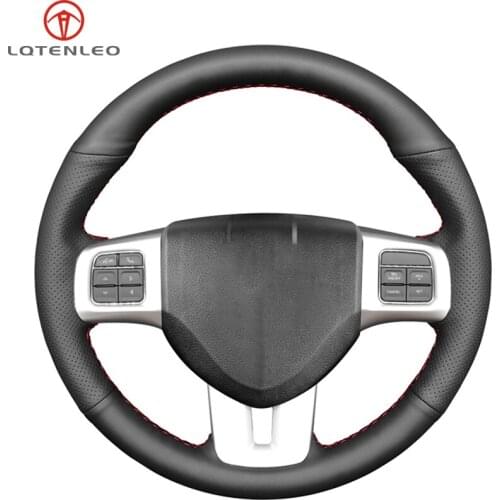 LQTENLEO Black Genuine Leather Hand Sewing Car Steering Wheel Cover For Dodge Dart 2013-2016 Volkswagen VW Routan 2011-2012
