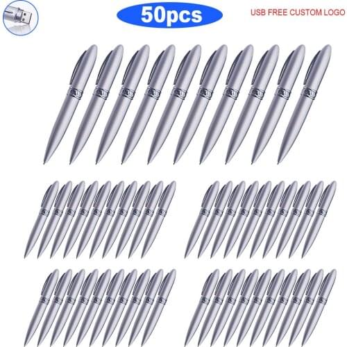 50pcs/lot USB2.0 Metal Flash Drive 16G 32G 64G 128GB Ballpoint pen Pen drive USB Memory Stick USB Disk USB Flash Storage Devices