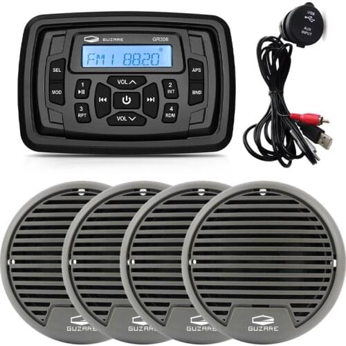 Marine Radio Waterproof Boat Audio Stereo Receiver Bluetooth FM MP3 Car Player+USB Boat Audio Cable+2Pairs 3inch Marine Speaker
