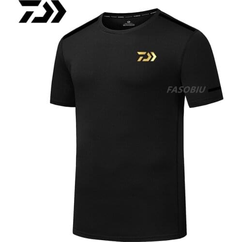 Daiwa Mens Fishing T Shirt Solid Color Outdoor Fishing Tshirt Short Sleeve Fishing Clothes Sport Wear Quick Dry Fishing Clothing