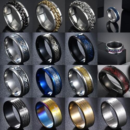 Mens ring, jewelry chain ring, blue black gold dragon inlay, comfortable fit, stainless steel ring, mens wedding ring, 8mm