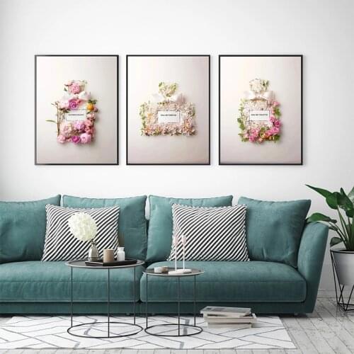 Nordic Wall Art MISS Flower Perfume Bottle Canvas Painting Posters and Prints Wall Pictures For Living Room Home Decorations