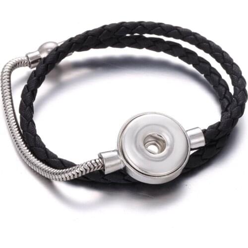 2019 New Snap Bracelet Jewelry 18mm Leather Weaving Iron Buckle Snap Bracelet Fit 18mm Rhinestone Snap Button Women Jewelry