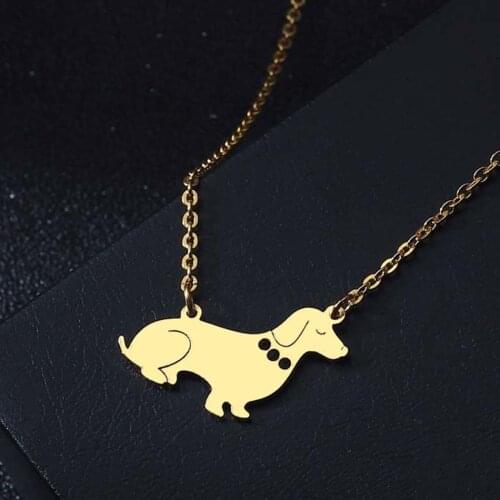 Wiener Dachshund Dog Necklace For Women Girls Handmade Rhinestone Collar Animal Shaped Pendant Necklace Party Gift
