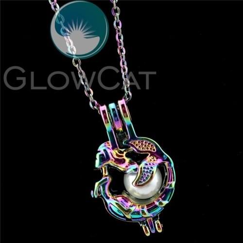 R-C666 Rainbow Colors Girls Mermaid Beads Cage Pendant Perfume Diffuser Aromatherapy Pearl Cage Locket Necklace