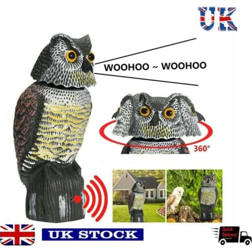 Faroot Realistic 360 Degree Rotating Bird Repellent Fake Owl Decoy Bird Scare Sound and Shadow Control Garden Yard Decor