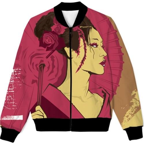 REAL American SIZE Geisha Girl Sublimation Print Zipper Up Jacket Plus SIze 4XL 5XL 6XL