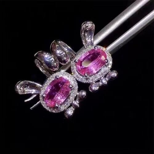 Lovely delicate rabbit Natural pink topaz stud earrings S925 silver natural gemstone earrings girl party birthday gift jewelry