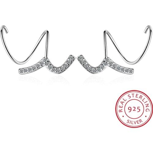 100% 925 Sterling Silver Womens Jewelry CZ stones Ear Bones Ear Buckle Curve Earrings 925 Silver Wholesale DS1423