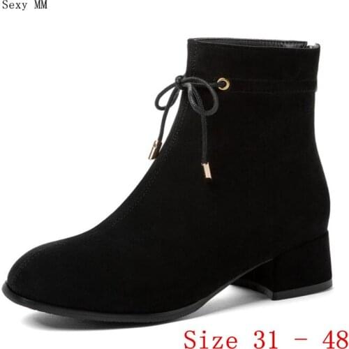 Spring Autumn Low Med Heels Women Ankle Boots Woman Short Boots Med Heel Shoes Small Plus Size 31 - 48