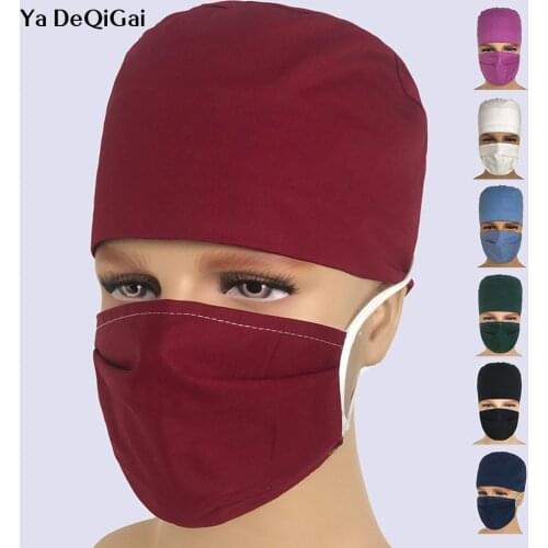 Health service hat scrubs caps high quality Breathable cotton pet grooming work cap Beauty salon sweat-absorbent Elastic Lab hat