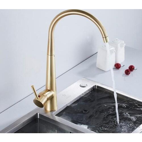Kitchen Faucets Hot and Cold Water Brushed Gold Brass Kitchen Sink Faucet Single Handle Deck Mounted Flexible Mixer Taps