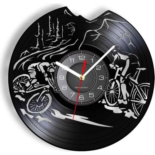 Mountain Cycling Vinyl LP Wall Clock Outdoor Riding Cycle Race Bike Bicycle Retro Wall Watch Hanging Decor Best Gift For Racers