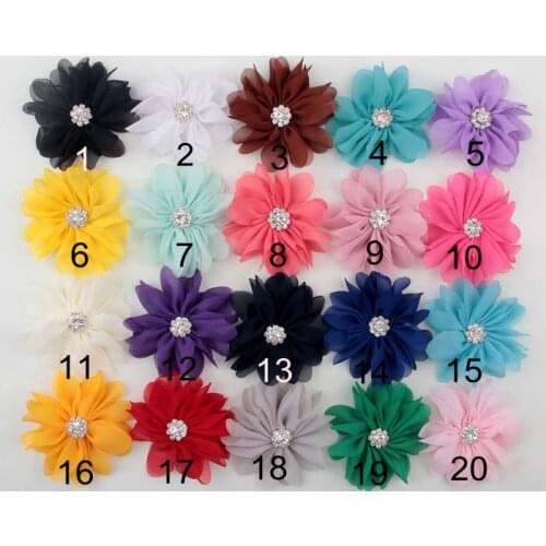 Yundfly 10PCS 7cm DIY Chiffon Flower with Rhinestone Button For Infant Toddler Hair Accessories Fabric Hair Flowers