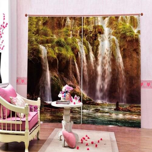 Sunset Forest Waterfall Scenery Window Curtains Digital Photo Printing Blackout 3D Curtains For Living Room Bedroom Drapes