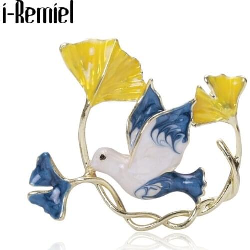 Fashion Peace Pigeon Ginkgo Brooch Enamel Pins Brooches for Women Girls Wedding Office Brooch Beauty Scarf Buckle Jewelry Gifts