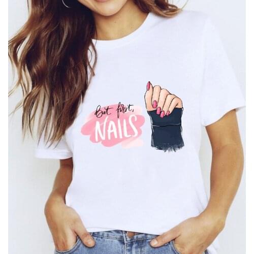 T-shirts Tops for Women Printing 90s Kawaii Clothes Fingernail Nail Art Clothing Print Lady Graphic T Shirt Female Tee T-Shirt