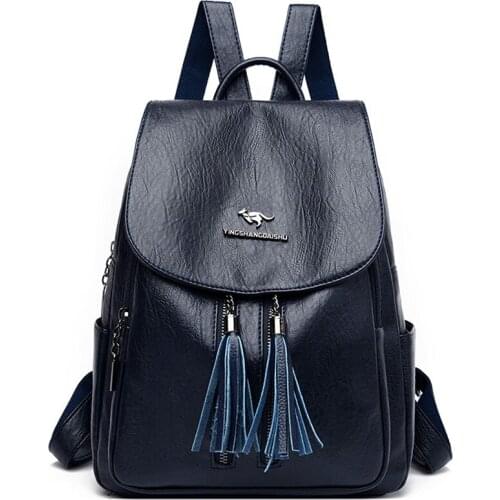 Women Leather Backpacks Female Shoulder Bag Ladies Bagpack For teenagers Girls Casual Double tassels Travel Backpack Sac A Dos