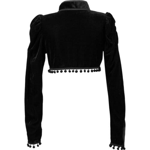 Black Velvet Short Steampunk Crop Jacket Stand Long Sleeve Autumn Women Gothic Bolero Victorian Coat Vintage Corset Accessories