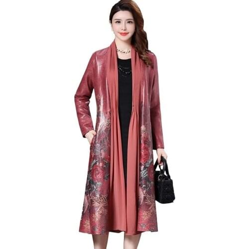 Fashion 2021 New Spring Autumn Long Trench Women Large Size 4XL National Wind Middle-aged Cardigan Printed Causal Coats