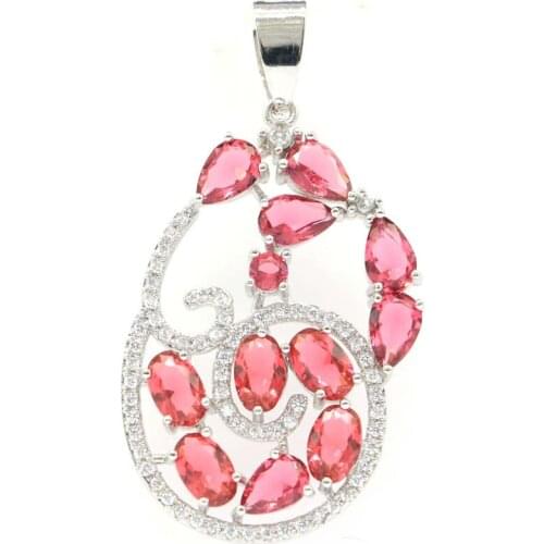 42x23mm Anniversary Created Silver Pendant for Women Rhodolite Garnet CZ Daily Wear Eye Catching
