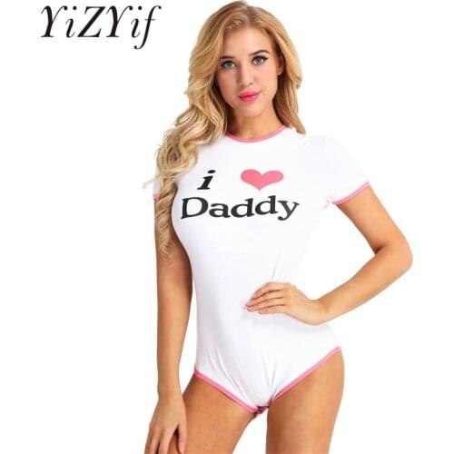 YiZYiF Women leopard Bodysuit nappy club Sexy Diaper Lover Romper Pajamas I Love Daddy Bodysuit 2018 Sexy Costume