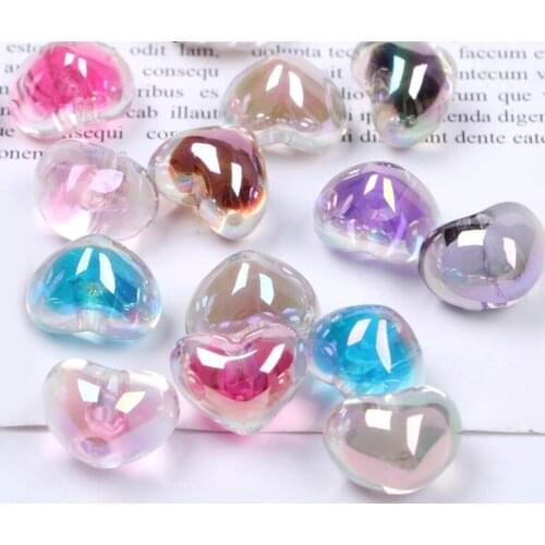 100pcs 19*14mm Acrylic Heart AB Bead With Single Hole For Sewing Craft Diy Hair Headwear Cellphone Decoration
