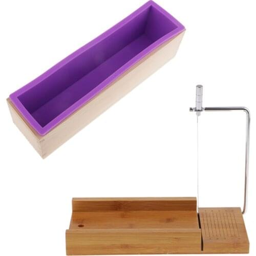 2pcs Wood Soap Cutter with Wire Slicer and Silicone Soap Making Loaf Mould