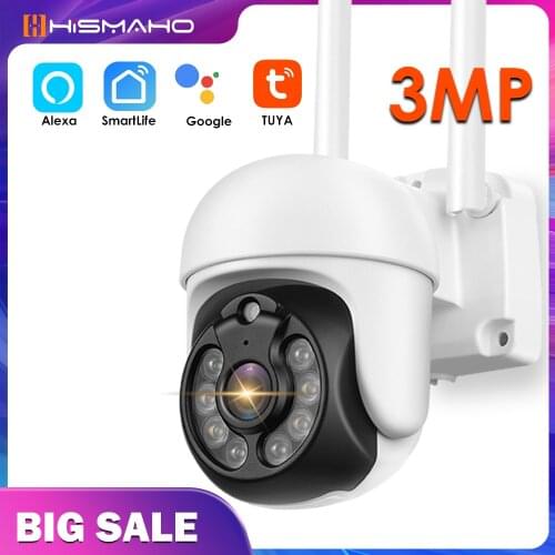 3MP CCTV Security Camera PTZ WiFi IP Camera Outdoor Two Way Audio 4x Digital Zoom Video Surveillance Camera Tuya Google Alexa