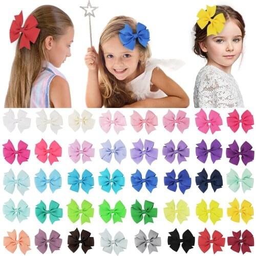 40Pcs Hair Bows Band Boutique Alligator Clip Grosgrain Ribbon For Girl Baby Kids Ribbed Band Alligator Style Clips