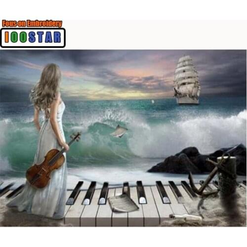 5D Diamond mosaic diamond embroidery blue Sea piaino and beauty women embroidered Cross Stitch Home decoration Gift